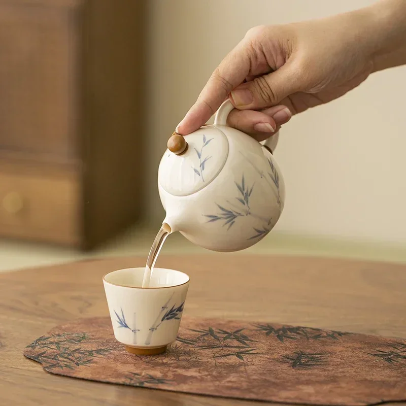 

-185ml Pure Hand-painted Bamboo Persimmon Tea Pot Household Handmade Teapot Ancient Pot Tea Maker Kettle Tea Items Supplies Orna