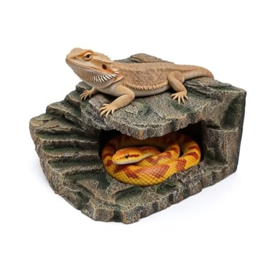 

Resin Reptile Cave Hideout, Rock-Style Basking Platform, Aquarium and Terrarium Decor, Ideal for Reptiles, Amphibians, and Fish