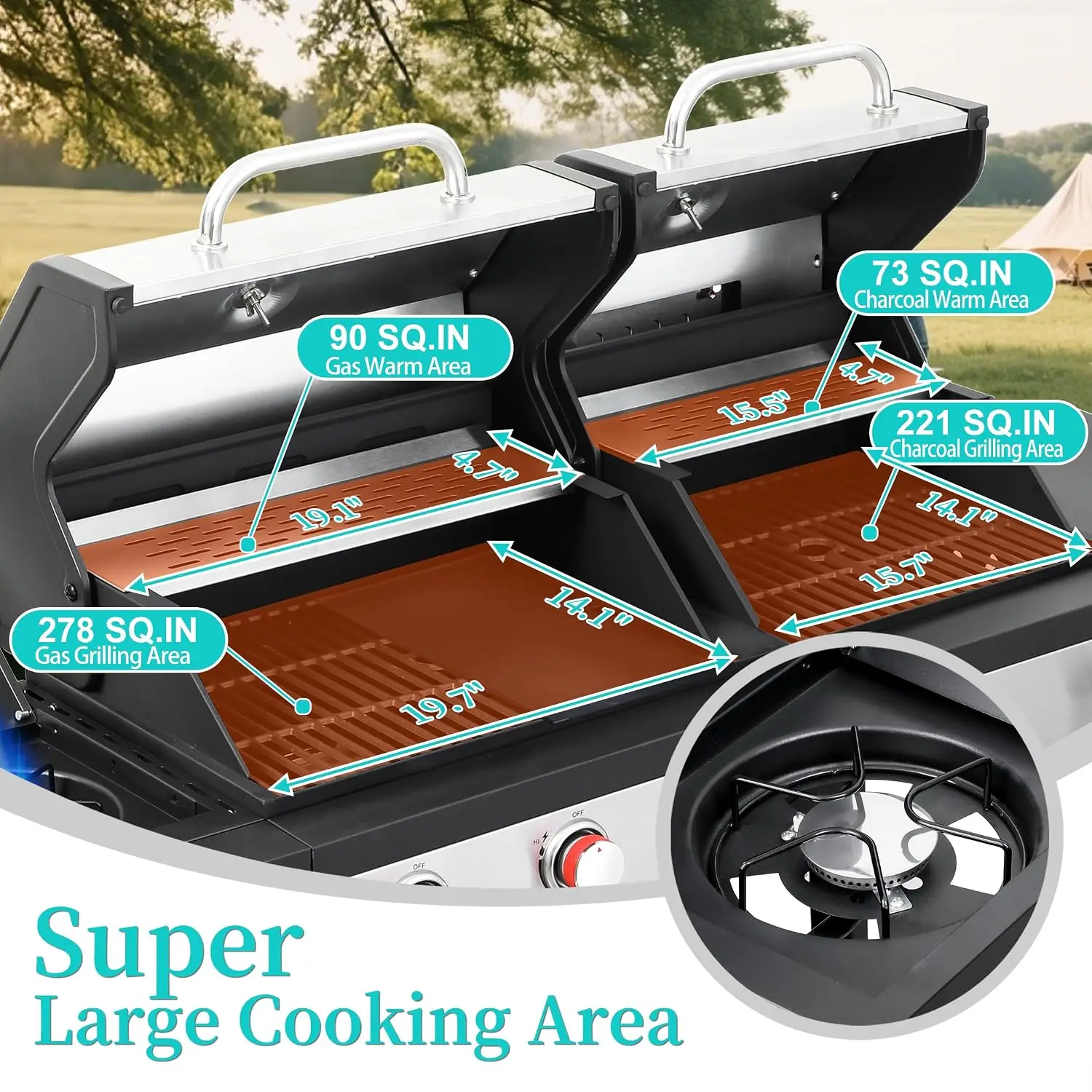 Propane Gas & Charcoal 3-Burner Combo Grill w/Side Burner, Customized