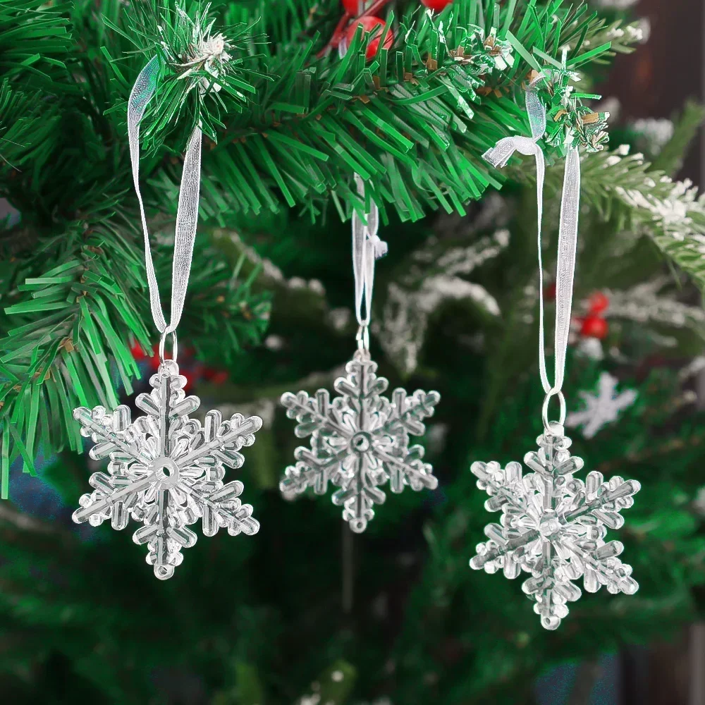 2/24pcs Crystal Clear Snowflake Christmas Tree Pendants Icicle Decorations For Holiday Winter Party Transparent Hanging Ornament