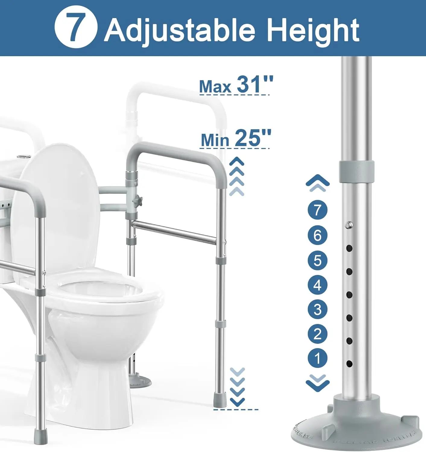 Adjustable Toilet Safety Rails for Seniors & Disabled, Foldable Frame with 350lb Capacity, Fits Any Toilet