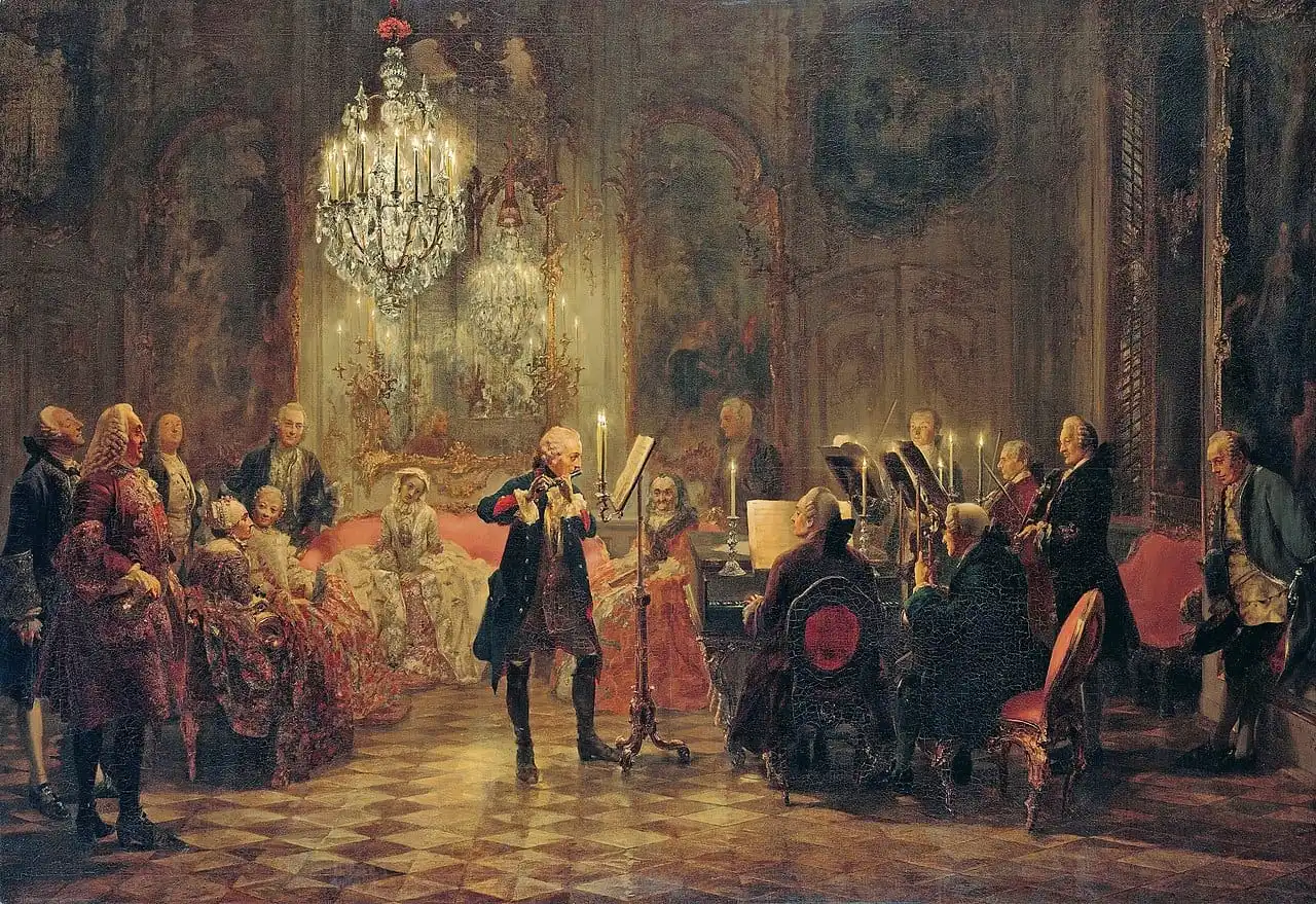 zd-Museum Quality Famous Handmade Frederick the Great Playing the Flute at Sanssouci Old Masters Oil Painting Reproduction@