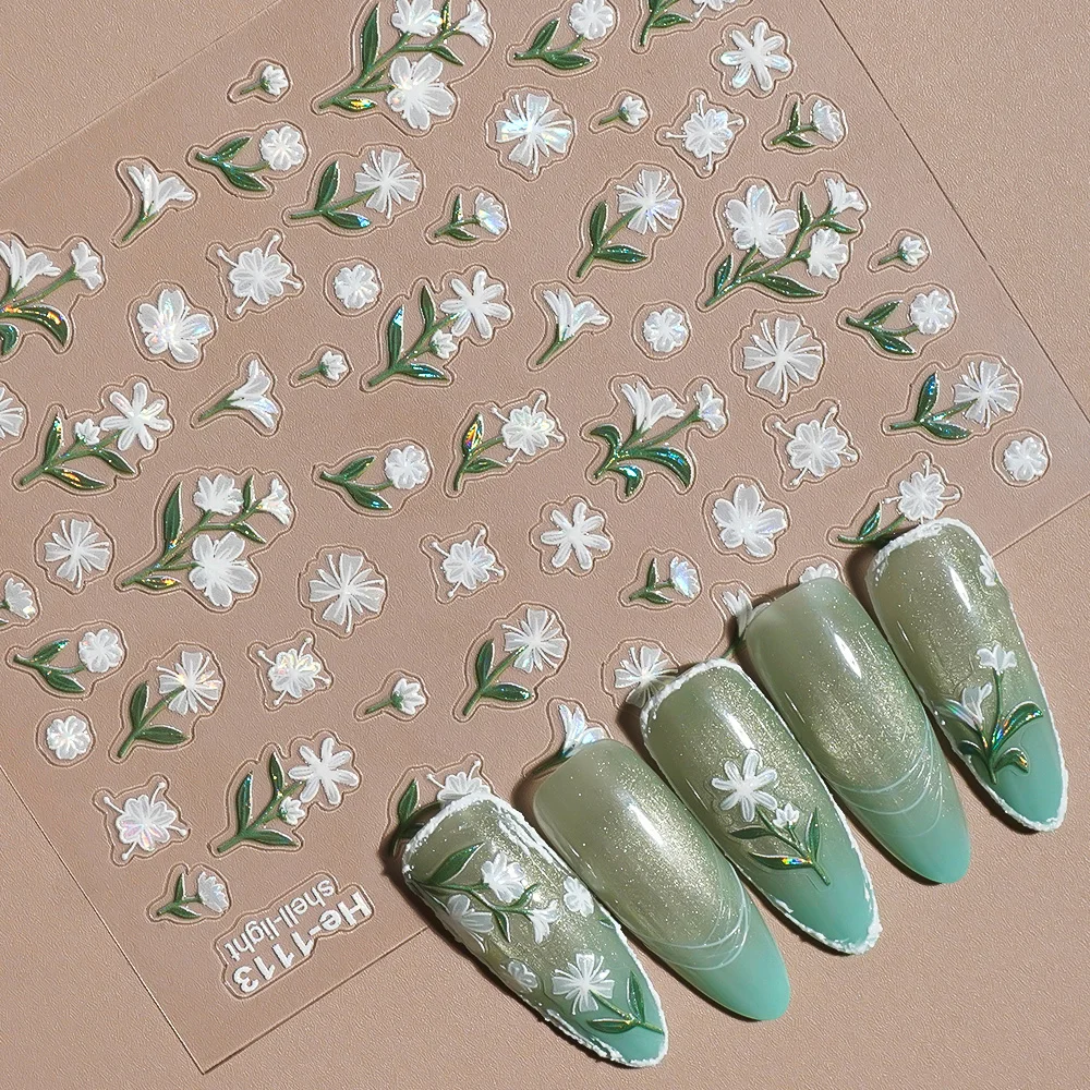 Nuovo design estivo vibrante fiore olografico adesivi per unghie decalcomanie floreali 3D per unghie per adesivo manicure fai da te nail art