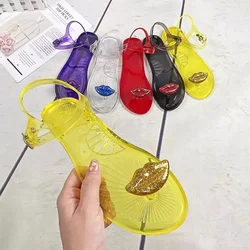 New Sandals, Sexy Lips, European and American Fashion Beach Shoes, Women's Non slip PVC Jelly Flat Bottom, External Wear 42