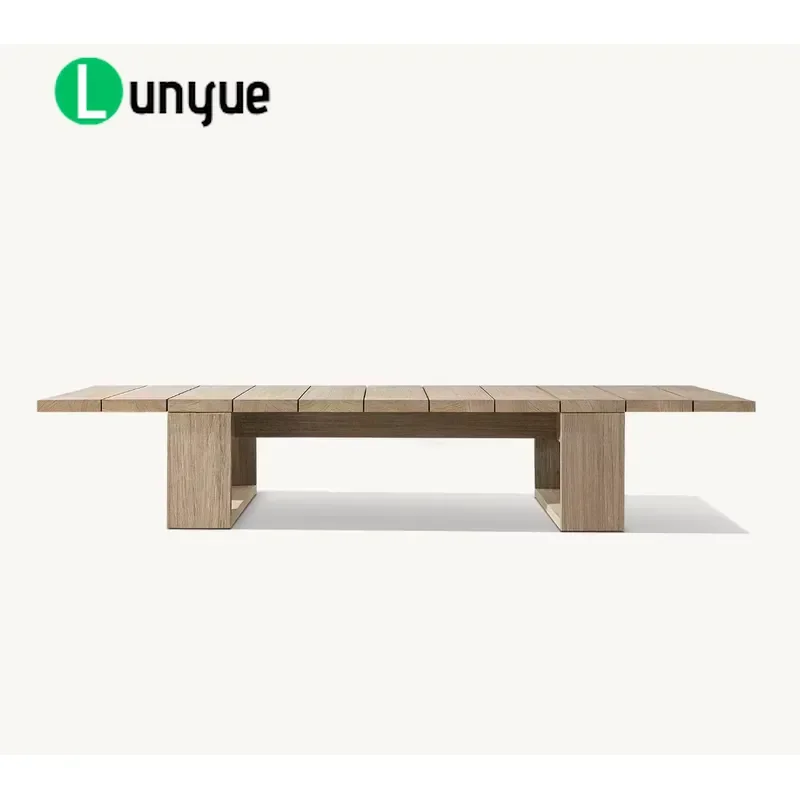 Modern Teak Rectangle Coffee Table Outdoor Sofa Side Table Weather Resistant Leisure Furniture for Villa Garden Court Hotel