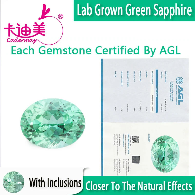 

CADERMAY Лидер продаж овальной формы, выращенный в лаборатории зеленый сапфир с включениями, свободные каменные бусины для изготовления ювелирных изделий своими руками