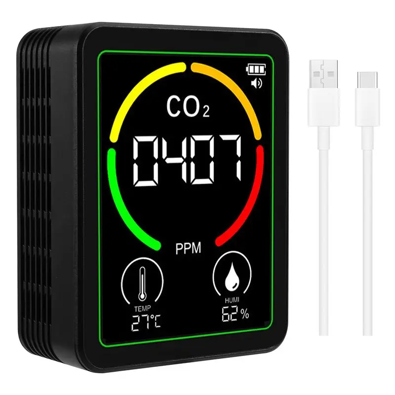 MT03 3 In 1 CO2 Temperature Humidity Tester CO2 Detector Carbon Dioxide Detector Air Quality Monitor Black