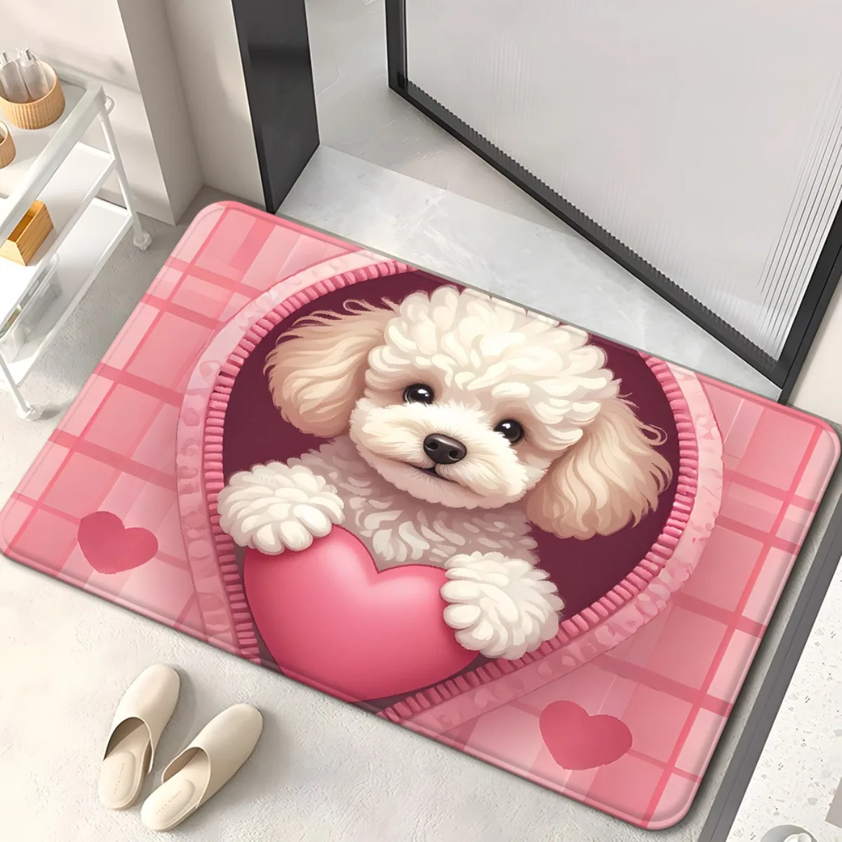 Cute Puppy Dog Print Doormat Mat for Pet Lovers Entrance Floor Decoration Home Decor Washable Cute Cartoon Design Gift