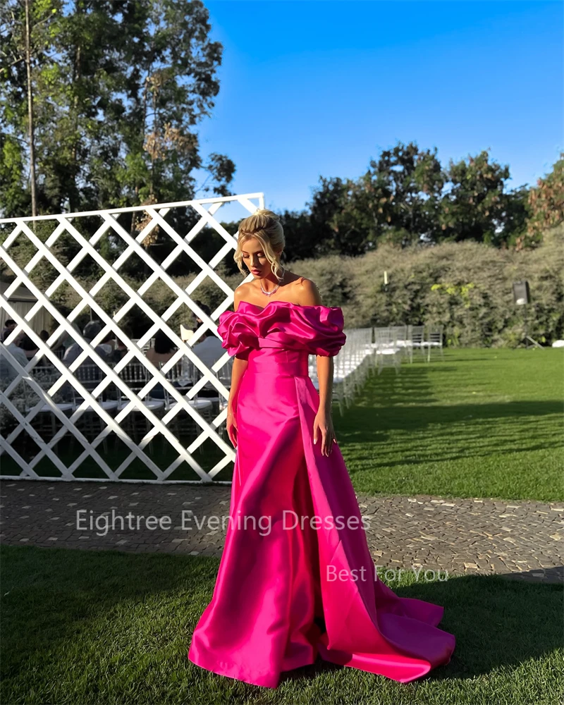 Eightree Fuchsia Long Party Dresses Off the Shoulder Women Satin فساتين السهرة Elegant Floor-Length Sexy Evening Dress 2024