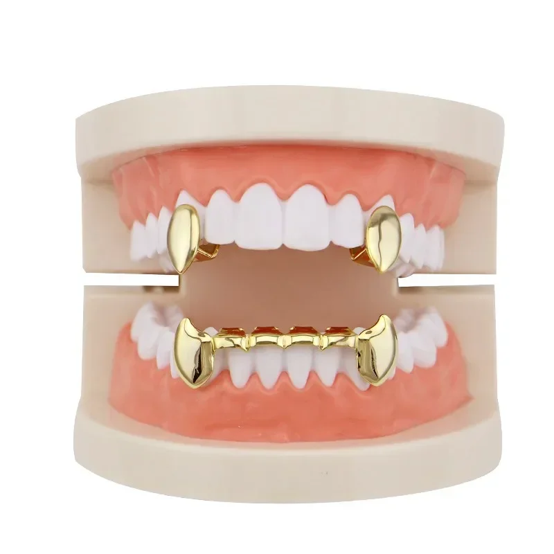 Metal Denture Vampire Fangs Slim Grills Gold Top Teeth Set Jewelry Vampire Fang Hip Hop Gold Plated Mouth Teeth Hip Hop Braces