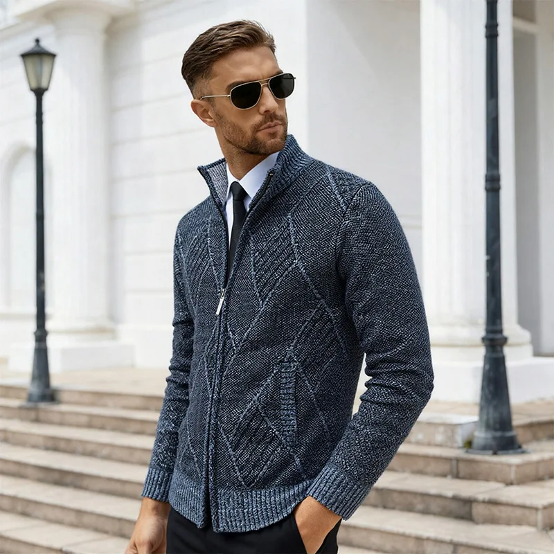 

Новые мужские осенние и зимние модели 2025 года, повседневный воротник-стойка, свитер-кардиган.