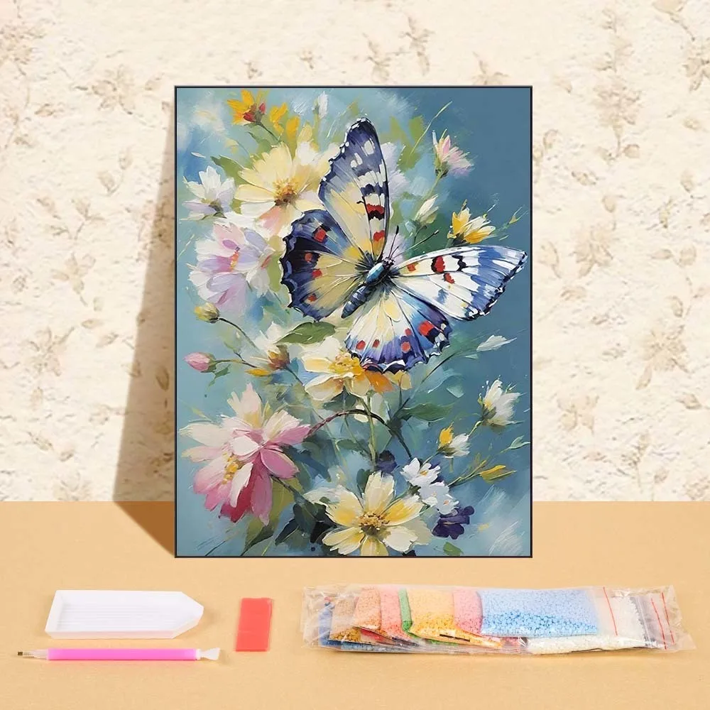 

Butterfly Flower Diamond Painting Embroidery Full Round Rhinestones Cross Stitch Set Art Picture For Bedroom Home Wall Decor