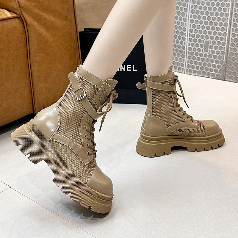 Thick Bottom Increase Thin Hollow Mesh Lace Fashion All Comfortable Non-slip Breathable Wear-resistant Women's Short Cool Boots