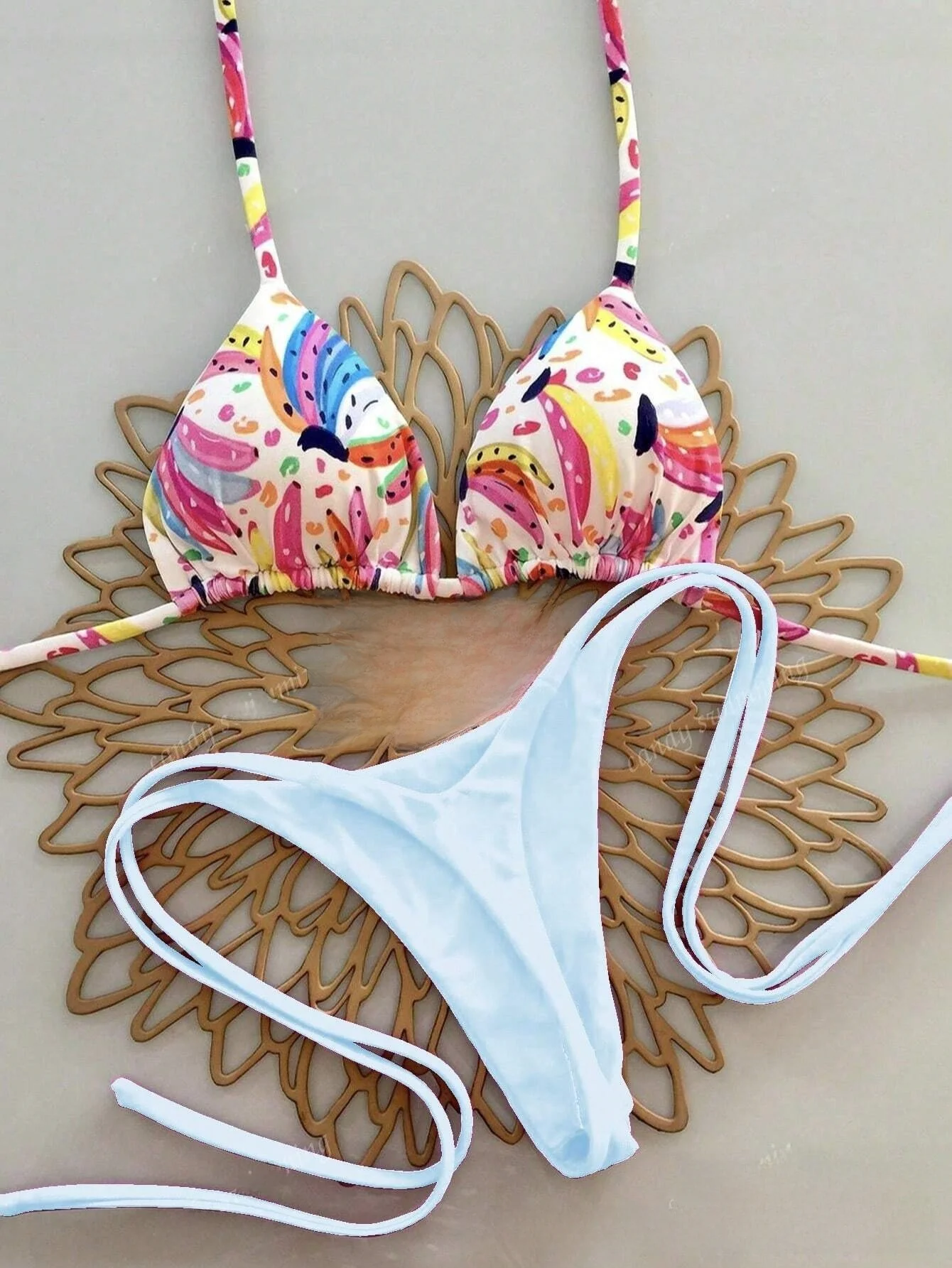 

Новый комплект бикини 2025 года с принтом: женский купальник для пляжного отдыха с фруктовым узором, сексуальный треугольный бикини из полиэстера для пляжного отпуска