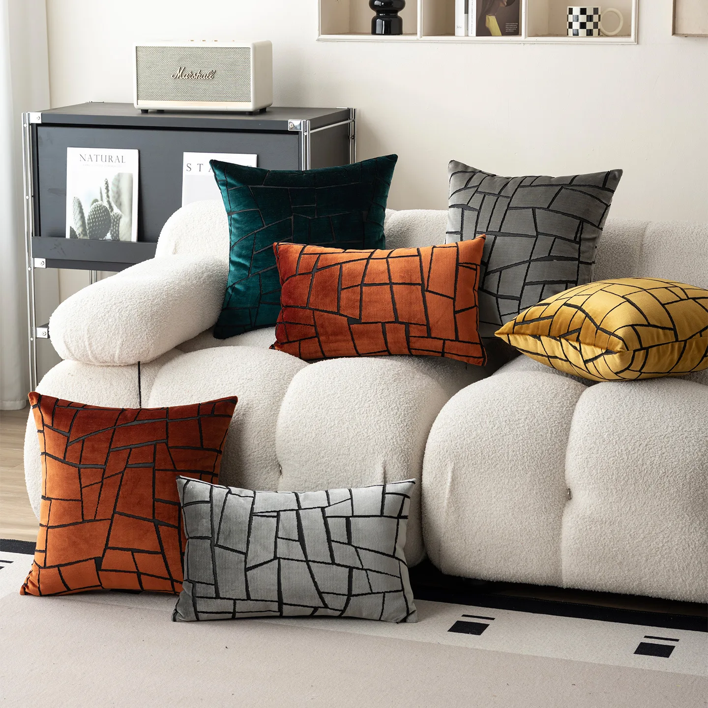 

Modern Solid Color Irregular Block Cushion Cover Luxury Velvet Cut Pile Pillow Covers for Sofa Vintage Fashionable Home Decor