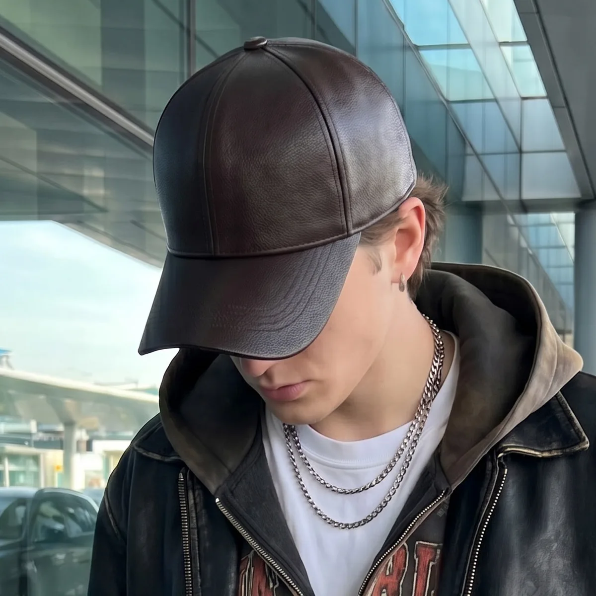 Men's Faux Leather Duckbill Cap Winter Fleece Lined Baseball Hat Outdoor Windproof Thicken Warn Caps Simple Solid Color Dad Hats