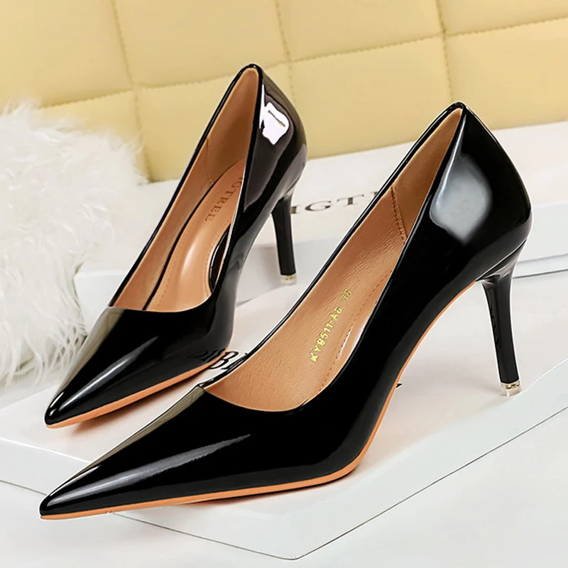 BIGTREE Shoes Patent Leather Women 7.5 Cm 10.5 Cm Heels Fashion Women Pumps Stiletto Heels Lady Shoes Large Size Sexy Party Shoe