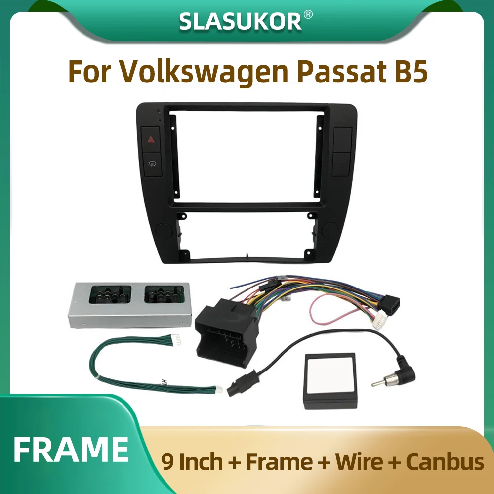 9 Inch For Volkswagen Passat B5 2000-2005 Fascia Radio Stereo Panel Dash Mounting Installation Trim Kit Face Frame Bezel Wire