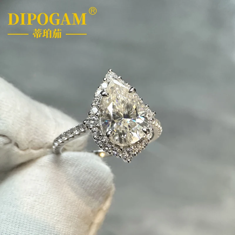 

DIPOGAM 7*10 мм кольцо в форме груши на 2 карата, полувечное кольцо, обручальное кольцо из стерлингового серебра 925 пробы с муассанитом D-цвета белого цвета VVS