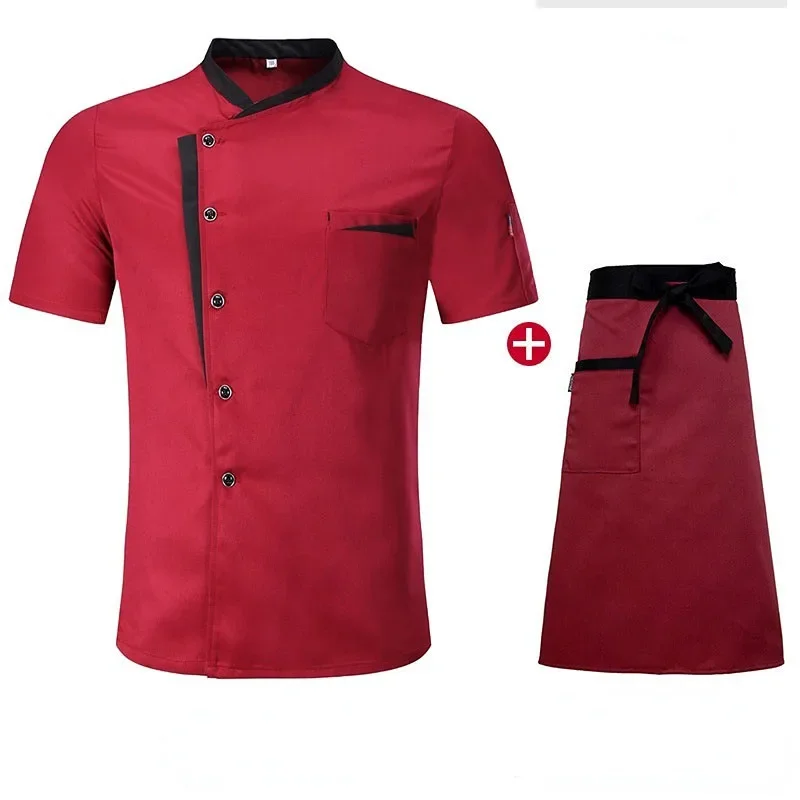 Summer Chefs Short Sleeve Set Restaurant Hotel Kitchen Workwear Men Breathable Thin Chef Jacket Apron chef coat with hat Women image 3