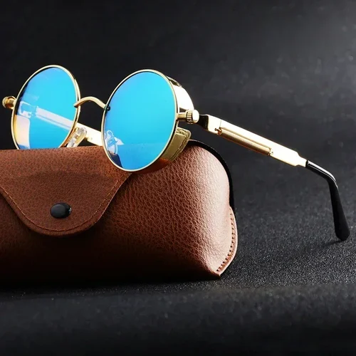 Imagen 2 del producto Gafas De Sol Steampunk De Metal para hombre y mujer, gafas redondas De moda, marca Drsigner, gafas De Sol Vintage De alta calidad, gafas De Sol UV400