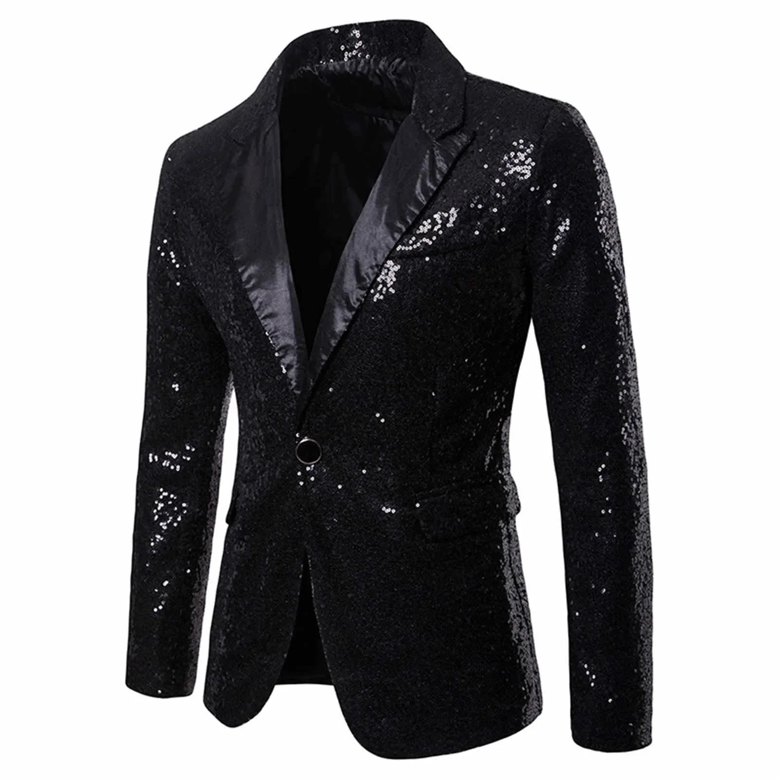 Shiny Sequin Suit Jacket Men\'s Stage Performance Coat White Silver Blue Red Purple Blazers V-neck Single Button A2590406