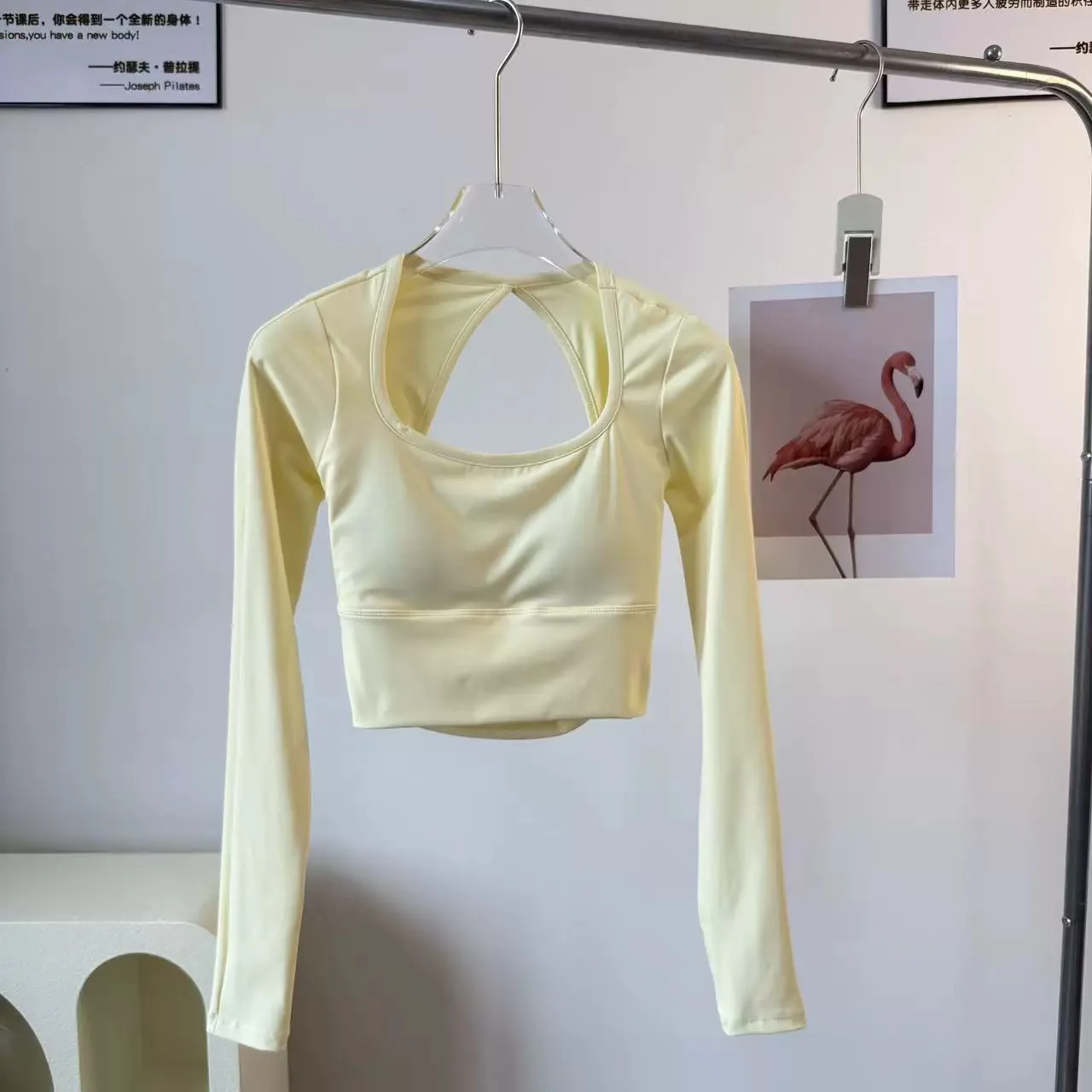 Langarm-Sporttop für Damen mit Brustpolstern, Yoga-Bekleidung, Fitnesskleidung für Pilates-Training, Laufbekleidung – Detail 13