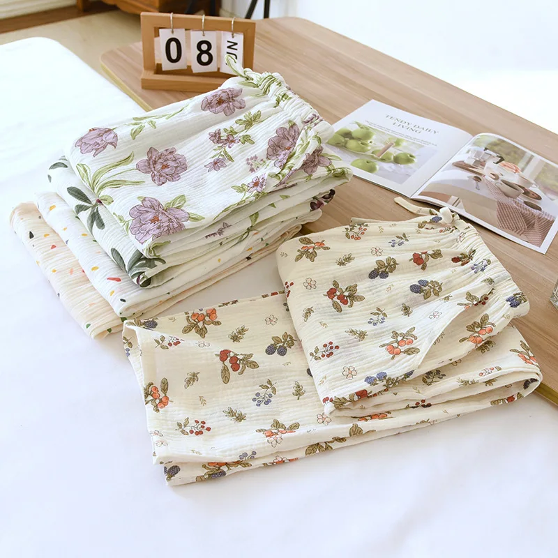 Ropa de dormir con estampado Floral para dormir, pantalones de pijama de algodón puro, ropa de noche, pantalones de salón, novedad de otoño