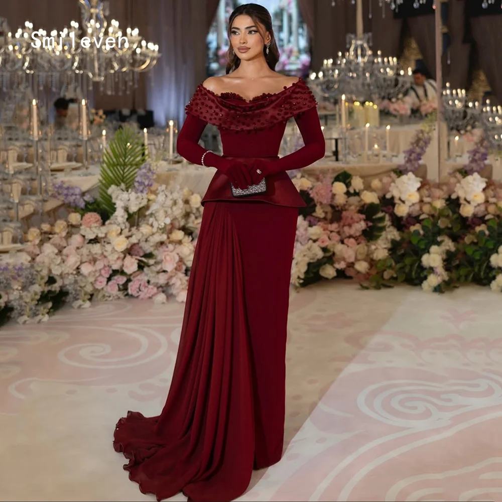 

Smileven Luxury 3D Mermaid Prom Dress Off The Shoulder Party Gowns Appliques Formal Full Sleeve Occassion Dress Customized 2026