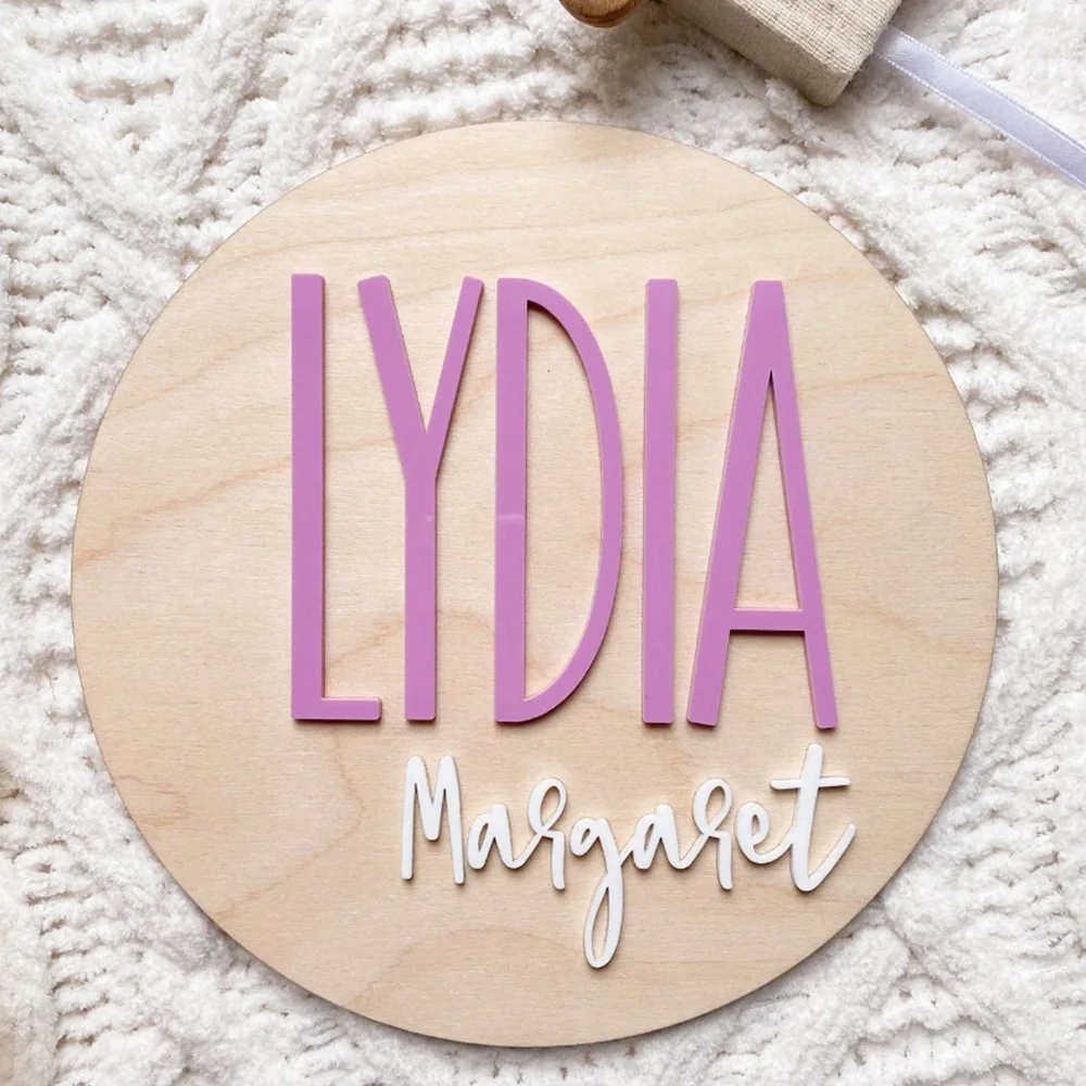 Placa de anuncio de nacimiento personalizada - Placa de nombre de bebé de madera y acrílico - Decoración de guardería