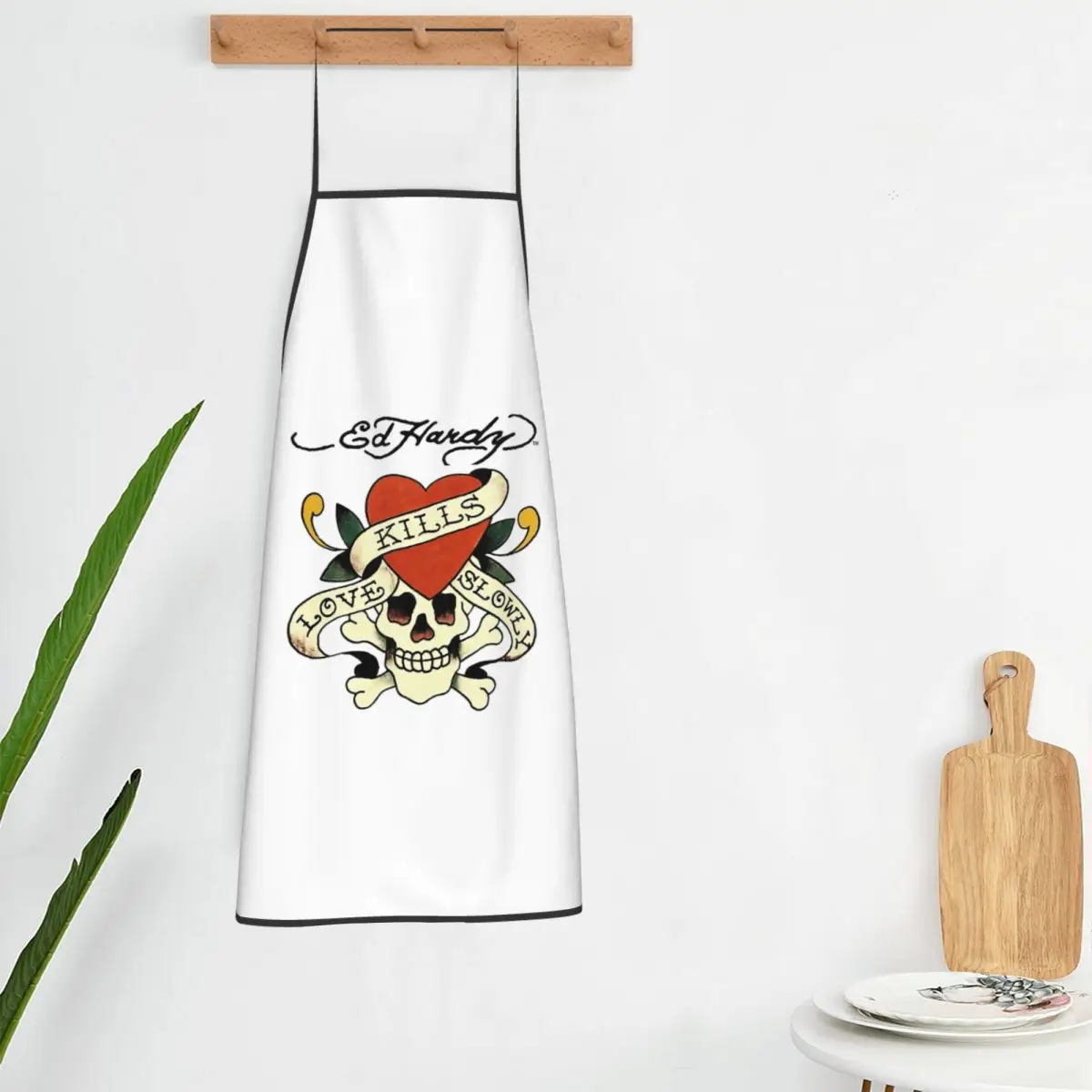 Ed Hardy Love Kills Slowly Apron Chef Cooking Baking Tablier Bib Kitchen Cleaning Pinafore for Women Men Painting