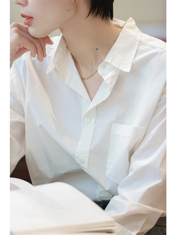 

Laid-ba Sle Pure Cotton Loose Basic White irt Women's irt Simple Design Fall New Arrival Breathable Long Sve ...