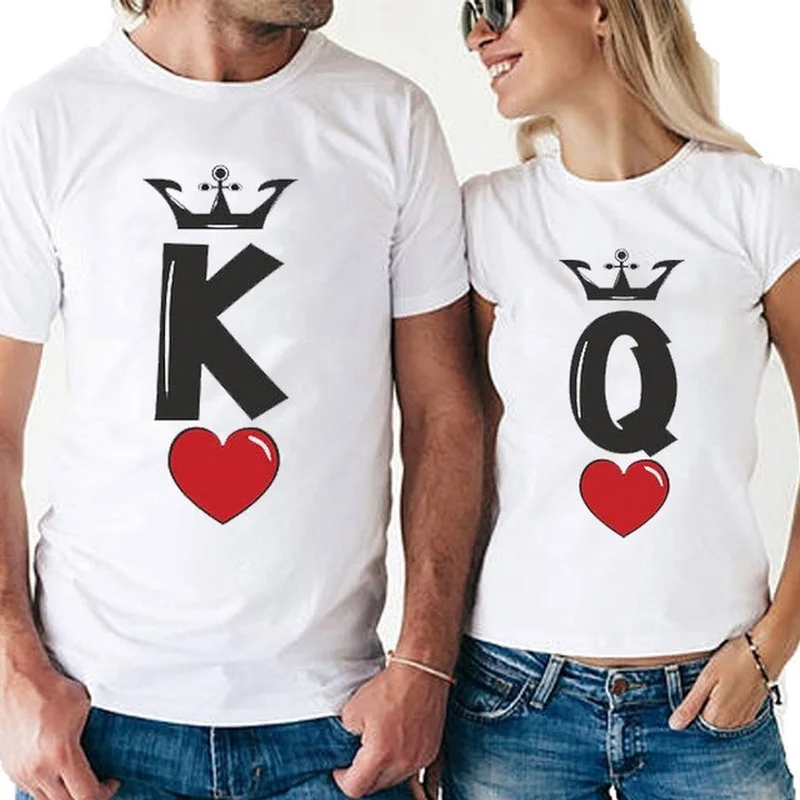 

Crown Heart King Queen Print Couple T Shirt Lovers Short Sleeve O Neck Loose Tshirt Fashion Woman Man Tee Shirt Tops Clothes