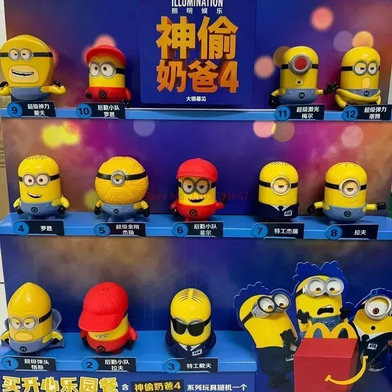 2024 New Mcdonald Despicable Me 4 Minions Action Figure Complete Set 12pcs Pvc Model Collectible Toys Children Birthday Gifts