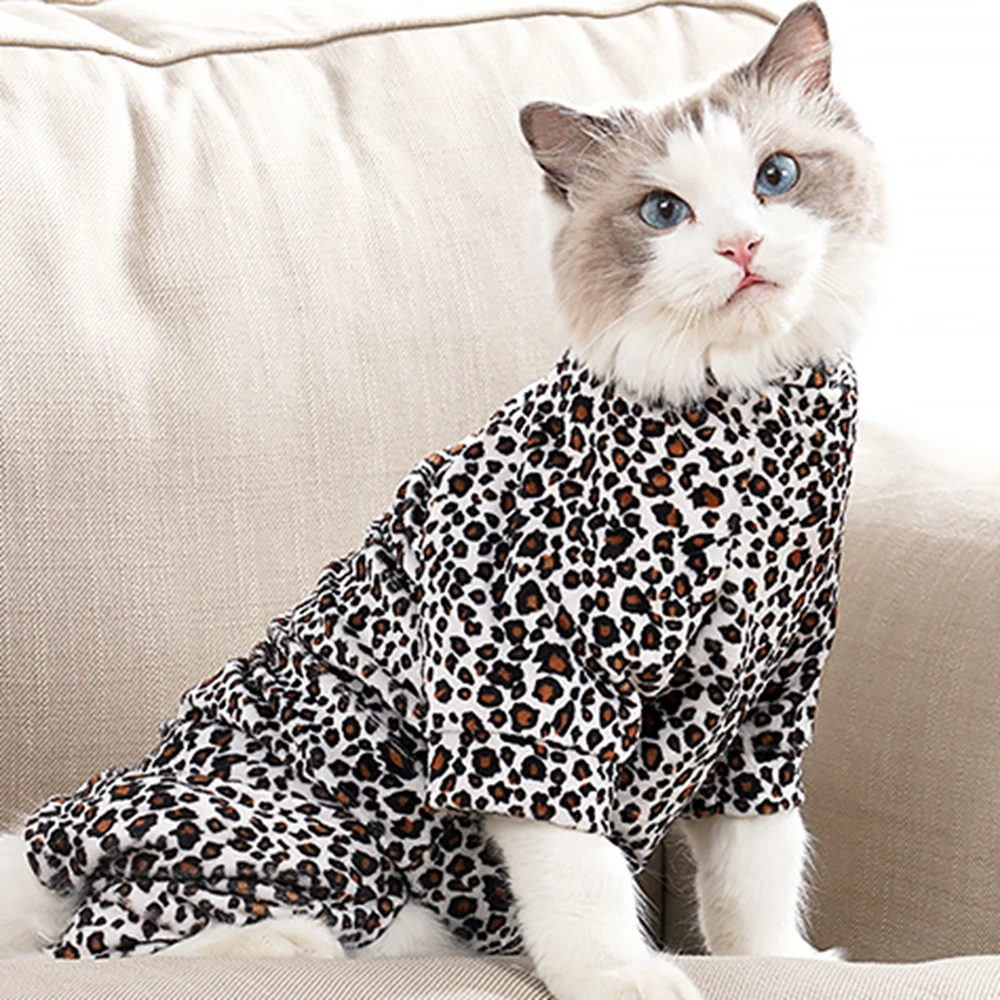 Pet Recovery Care Clothes Cat Leopard Four Legged Clothes Kitten Weaning Sterilisation Jumpsuit Tractable Care Clothing for Home