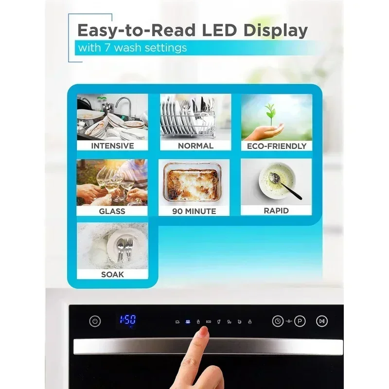D2BBLACK DECKER BCD6W غسالة أطباق مدمجة على سطح الطاولة، 6 إعدادات للأماكن، أبيض