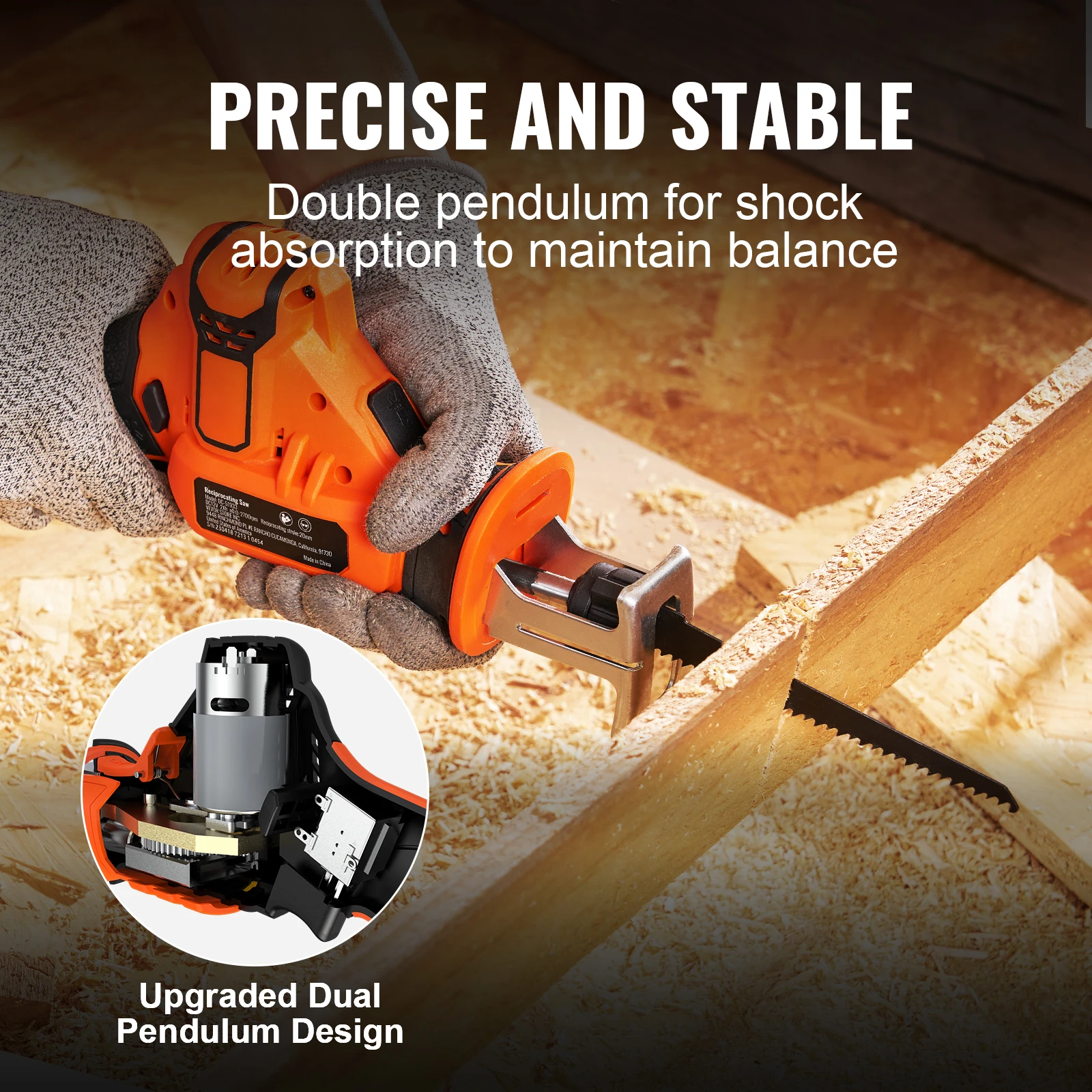 VEVOR 0-2700RPM Cordless Reciprocating Saw Variable Speed 0.8in Stroke Fast Cutting 12V 45 Mins Fast Wireless Charging