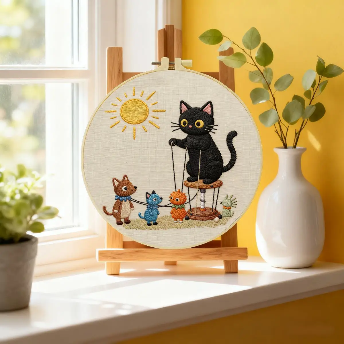 1 Stück 20X20CM/15X15CM 7,87/6,3 Zoll Katze und Maus Stickerei Starter-Kit DIY-Kit DIY-Stickerei-Set Handarbeiten Nähkunst – Detail 1