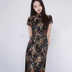 Seksi zarif uzun ejderha ve Phoenix Cheongsam Retro çin tarzı elbiseler kadın Qipao seksi klasik saten ince Vestidos 5XL 6XL