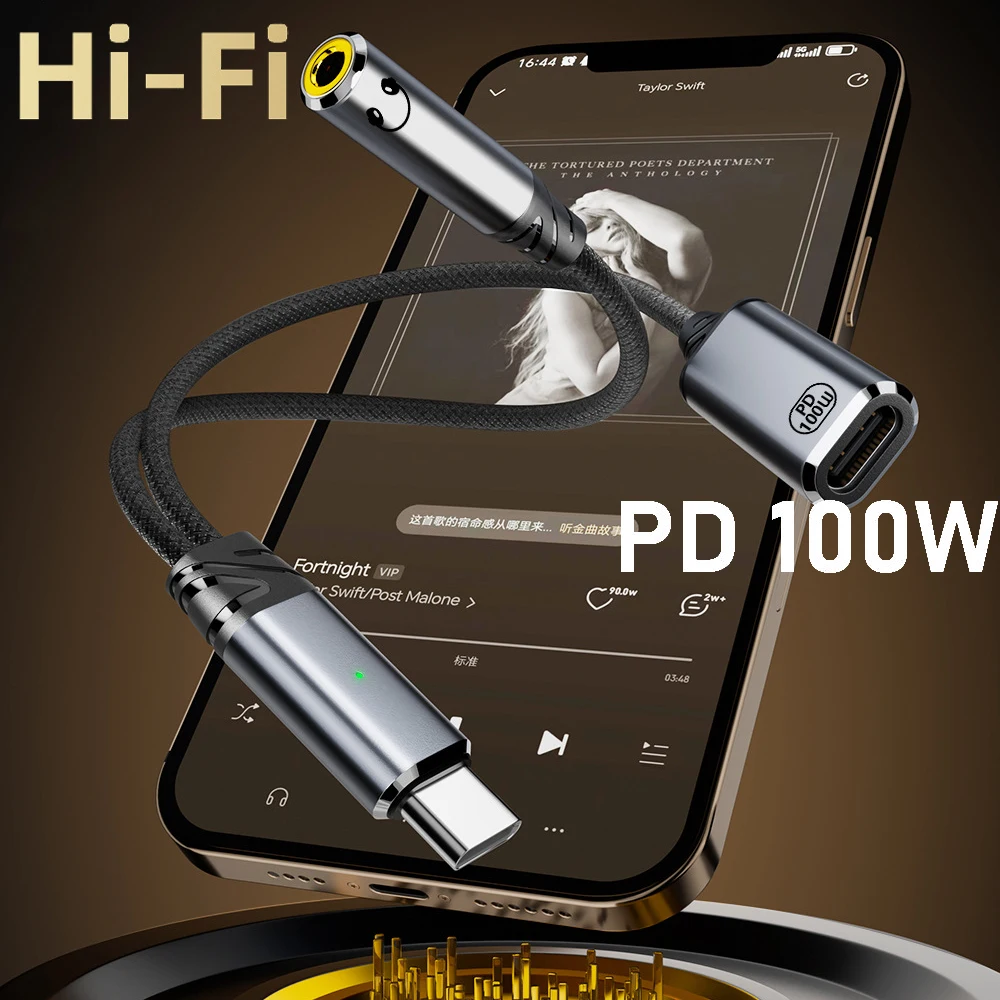USB C to 3.5mm Headphone and Charger Adapter 2 in 1 USB C to Aux Audio Jack with PD 100W Fast Charging Dongle Cable for Phone16