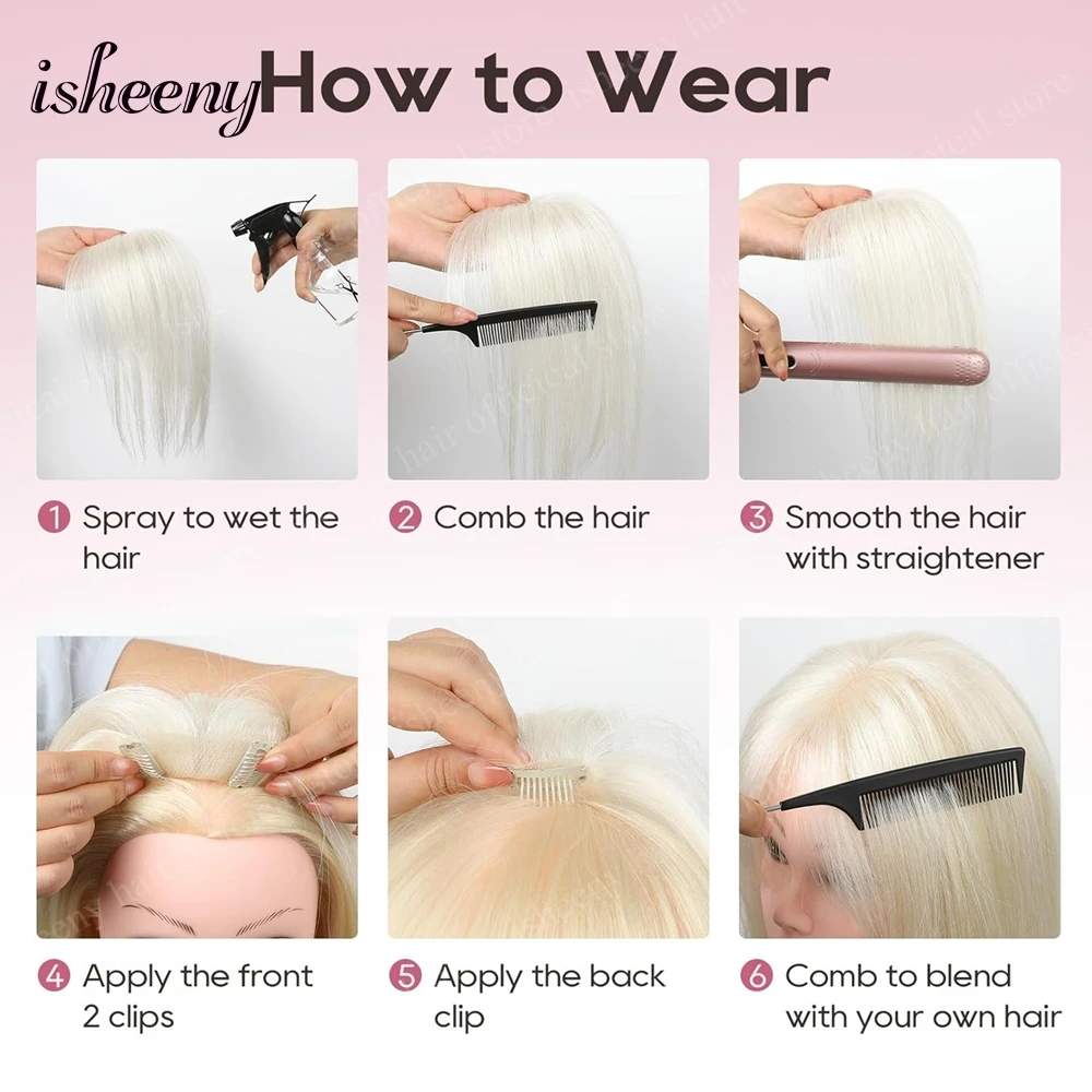 أغطية شعر بشري من isheeny مقاس 5 × 9 سم للنساء، جزء علوي رفيع بمشبك مع ثلاثي الأبعاد 360 ° تغطية الانفجارات الهوائية هامش الشعر 8 بوصة-14 بوصة #5