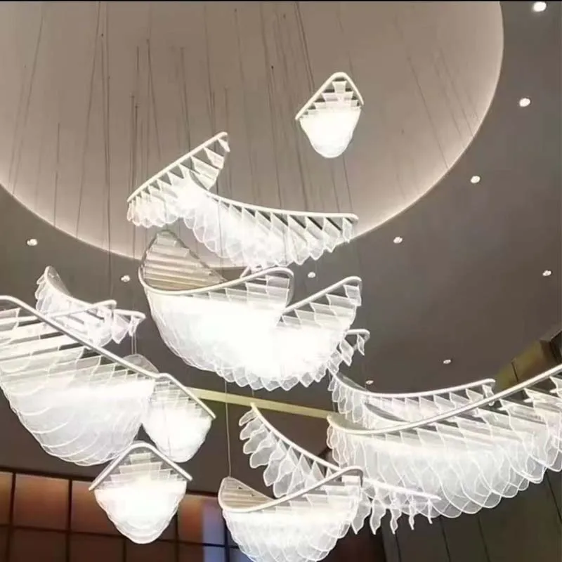 French Minimalist style Glass Villa Light Luxury Feathers Chandelier lustre LED Ceiling Suitable for Living room Stairwells