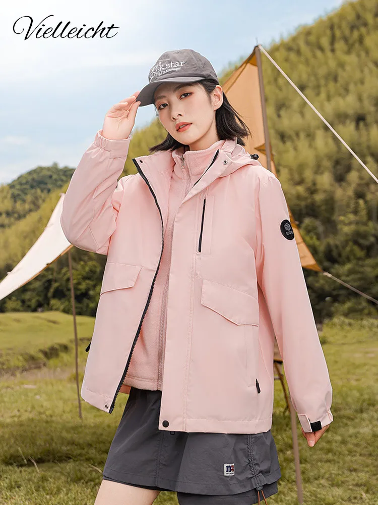 Vielleicht 2024 New 3-in-1 Outdoor Jacket Women Clothes Detachable Two-piece Lightweight Windproof Hiking Winter Cotton Jacket