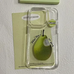 Ins Korean Fresh Green Pear Fruit Phone Case For iPhone 16 15 Pro Max 15 14 13 12 11 Pro XR XS Max 7 8 Plus Silicone Back Cover