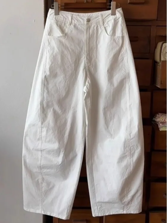 بنطلون نسائي صيفي فضفاض بقصة مستقيمة وخصر طبيعي بتصميم بسيط على الطراز الكوري #1