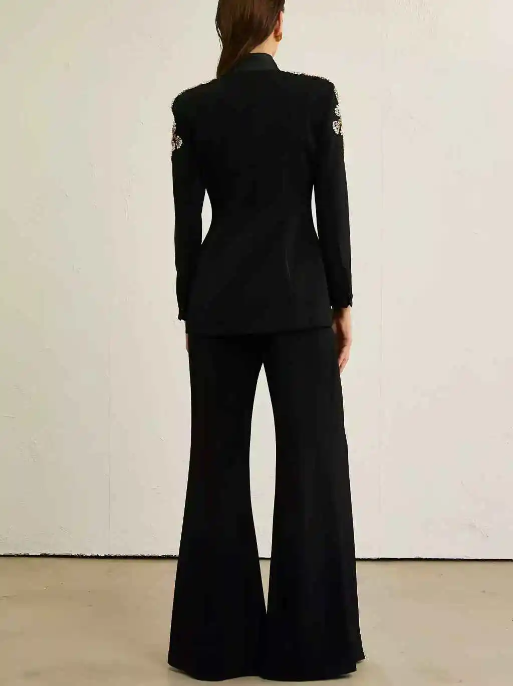 Setelan Celana Jas Wanita Kulit Hitam 2 Potong Blazer+Celana Belah Batu Formal Kantor Wanita Jas Pernikahan Custom Satu Kancing Jas Prom