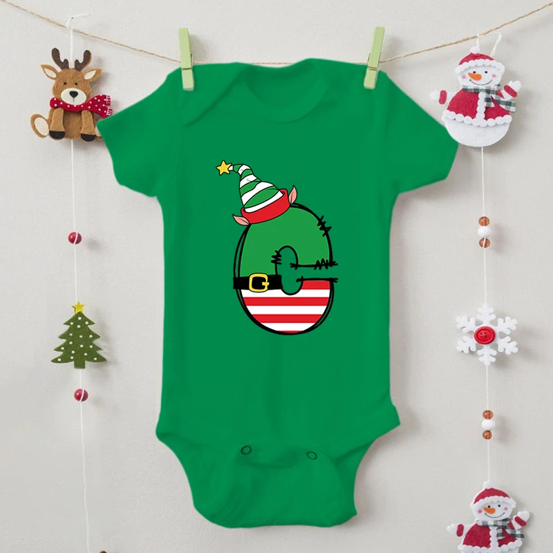 Short Sleeve Infant Romper Newborn Jumpsuits Cartoon Christmas Alphabet A-Z Baby Girl Boy Clothes Merry Christmas Gift Bodysuits