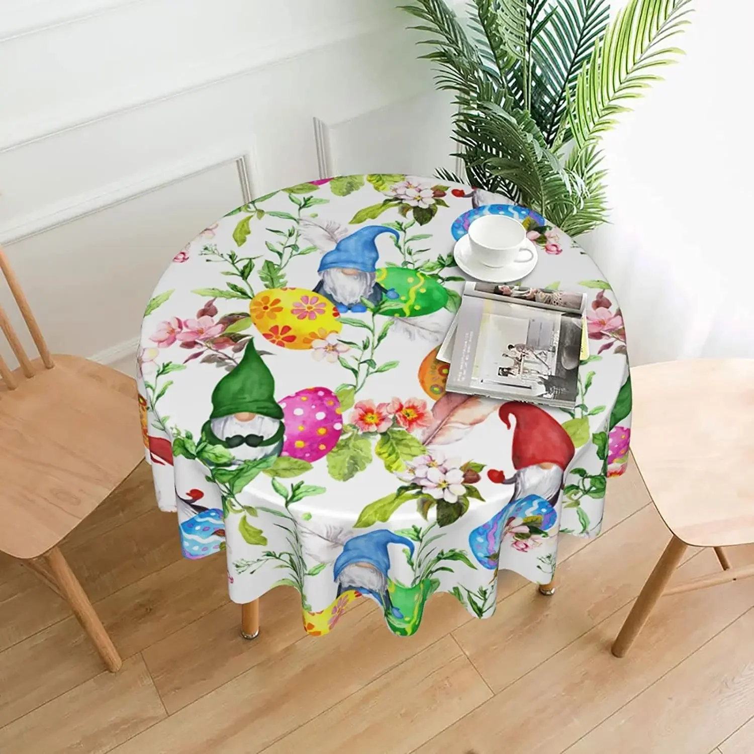 Santa Claus Sleigh Easter Gnomes Egg Leaf Flower Round Tablecloth Stain And Wrinkle Resistant For Kitchen Dining Coffee Party