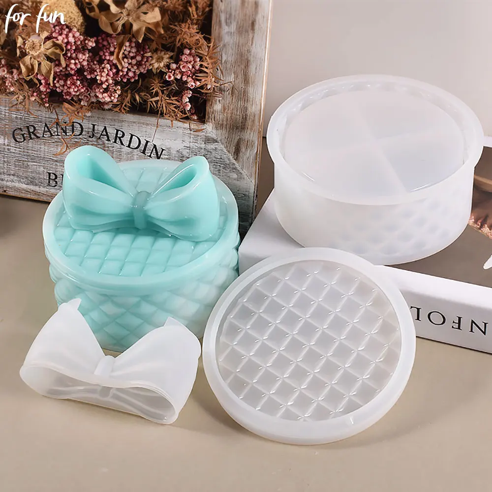 For Fun DIY Grid Bow Knot Crystal Resin Storage Box Silicone Mold Gypsum Mold Candle Cup Concrete Gift Box Handmade Making