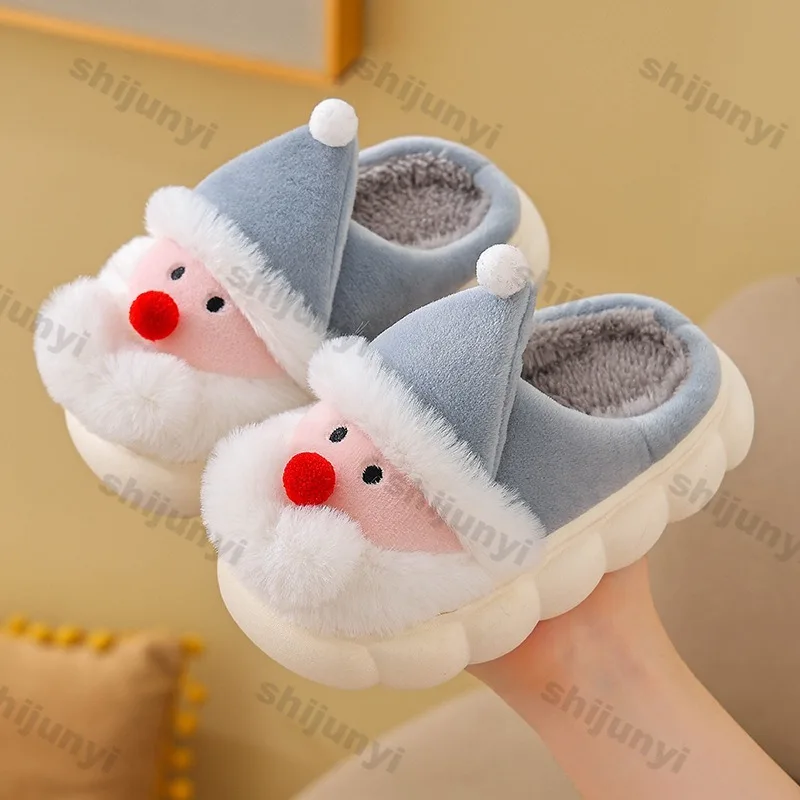 Christmas Children Slippers Boys/girls Santa Claus Plush Warm Comfortable Cute 1-3 Year Old Indoor Casual Cartoon Baby Slippers